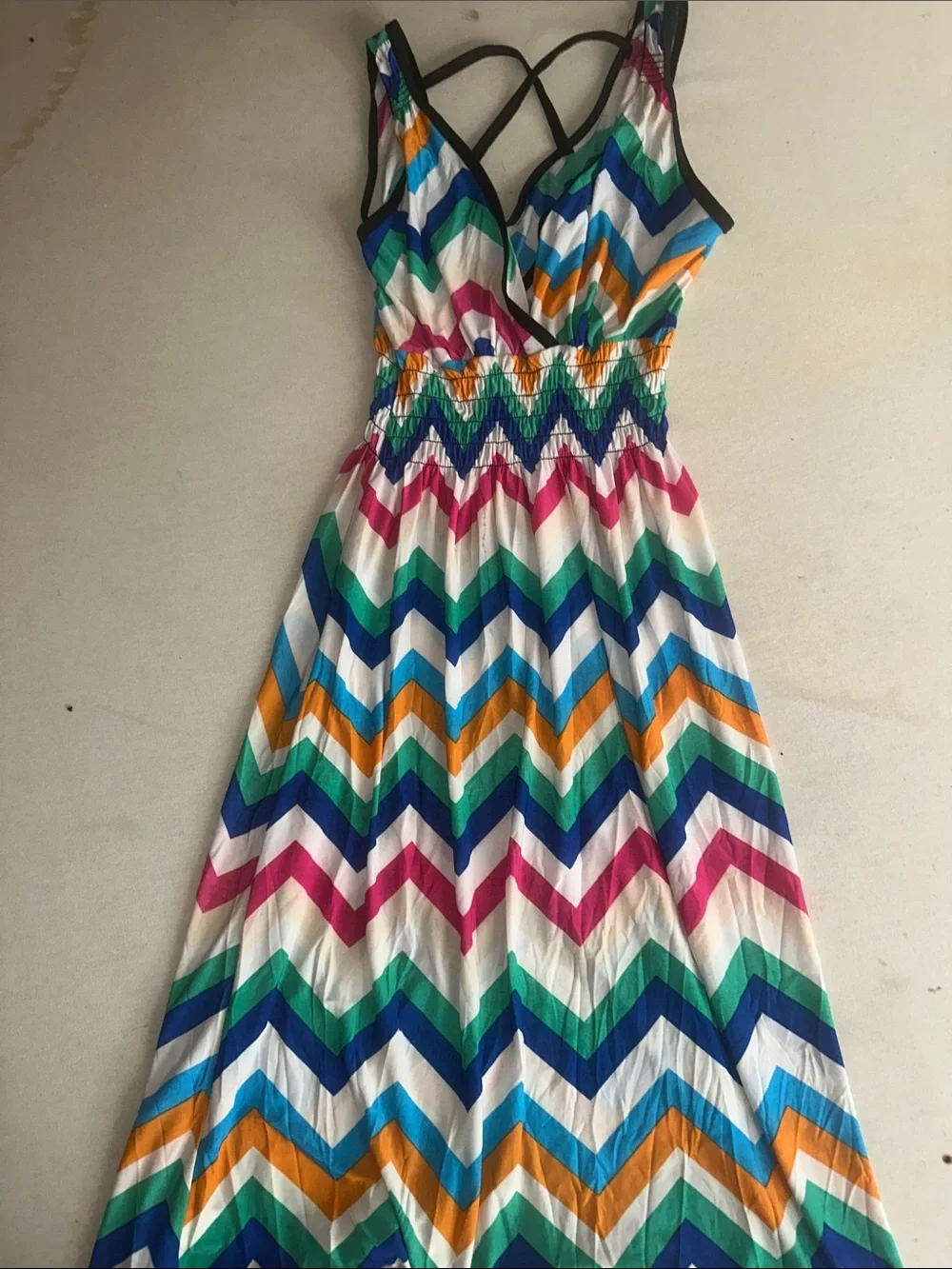 Womens OS Multicolor Chevron Maxi Dress with Crossback Straps